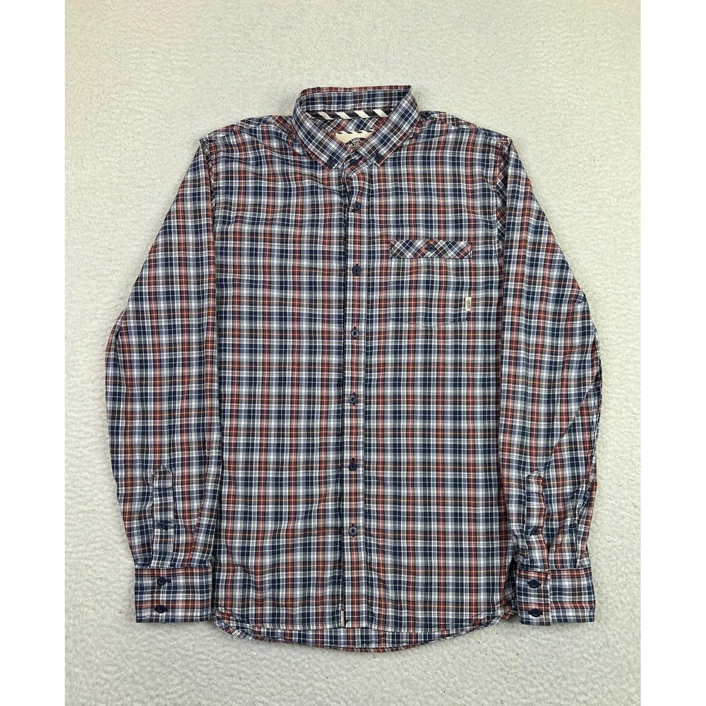 Vans Mens Medium Red Blue Plaid Button Down Shirt VN-0OBRLKZ Skate Off The Wall